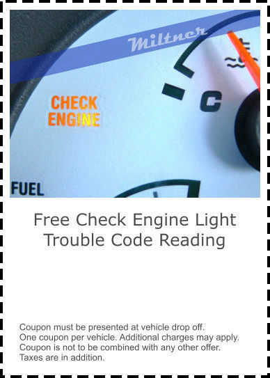 Miltner and Sons Auto Care Free Check Engine Light Code Reading Coupon