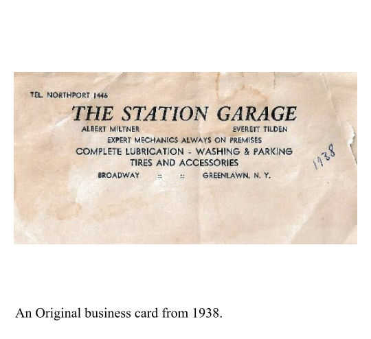 An original business card from Station Garage in 1938. Early beginnings of Miltner and Sons Auto Care.