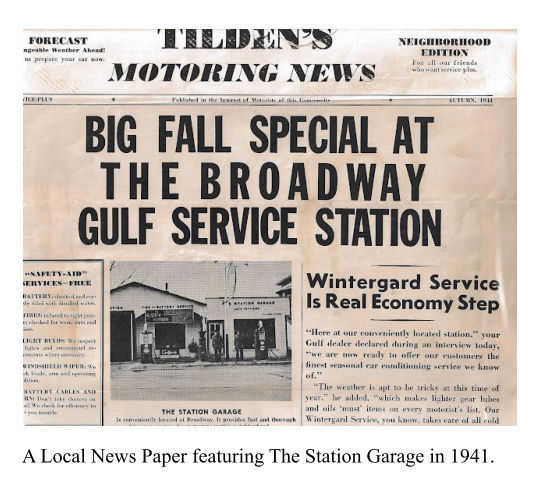 1941 Station Garage featured in the Local News Paper. Early beginnings of Miltner and Sons Auto Care.