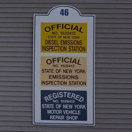 Miltner and Sons Auto Care State of New York Registration and Emissions Inspection Badges