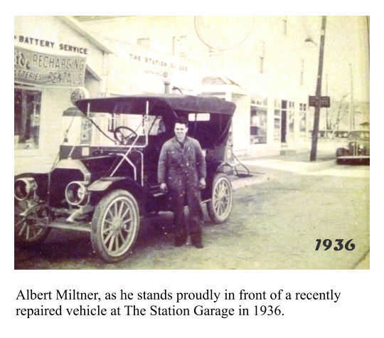 1936 Albert Miltner proudly standing in front of a recently repaired vehicle. Early beginnings of Miltner and Sons Auto Care.